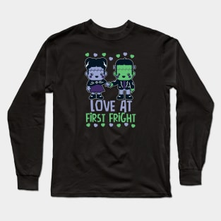 Kawaii Frankenstein's Monster and Bride of Frankenstein // Love at First Fright Long Sleeve T-Shirt